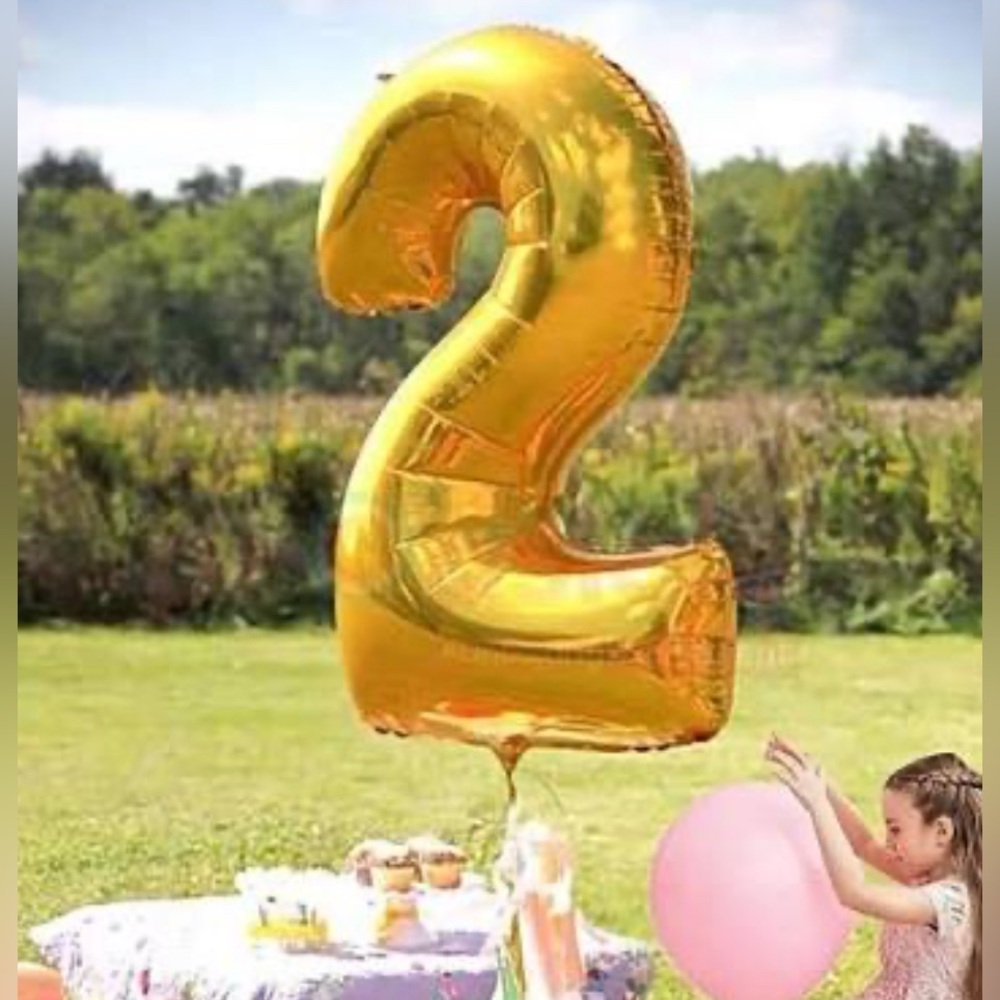 🆕🥳🎉 FREE WITH ANY PURCHASE! 40" Tall Large Number 2 Gold Balloon